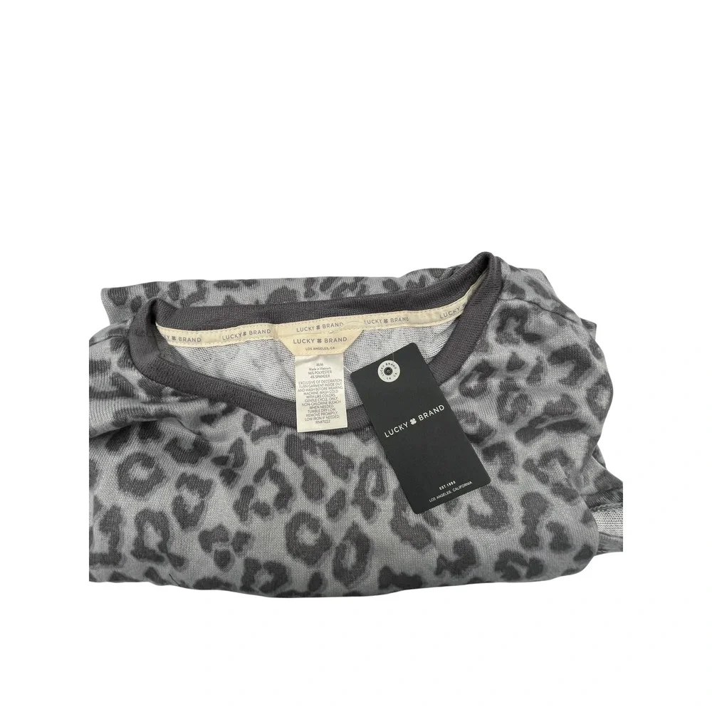 Lucky Brand Womens 3 Piece Pajama Set Grey Leopard Print Top Pants Shorts M NWT